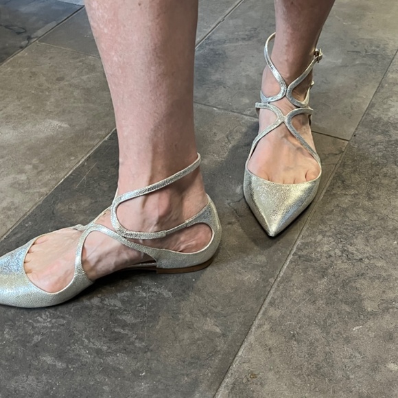 Jimmy Choo Lancer Flat in Silver Glittered Leather - Picture 3 of 8